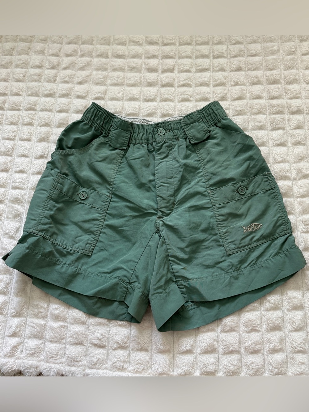 Aftco 28 Green Original Fishing Shorts ~ Cargo Nylon Pockets